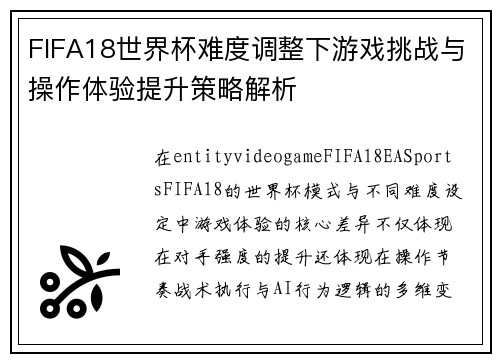 FIFA18世界杯难度调整下游戏挑战与操作体验提升策略解析 FIFA18世界杯难度调整下游戏挑战与操作体验提升策略解析